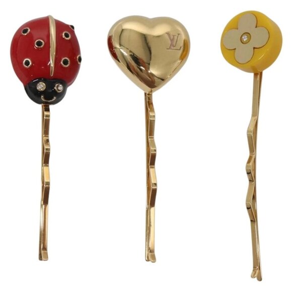 LOUIS VUITTON Kit Bullet Phrases Hair clip metal Gold M92349 LV Auth bs27708 - Picture 2 of 14